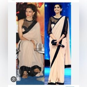 Black and Cream Women's Saree (Blouse and peticoat included